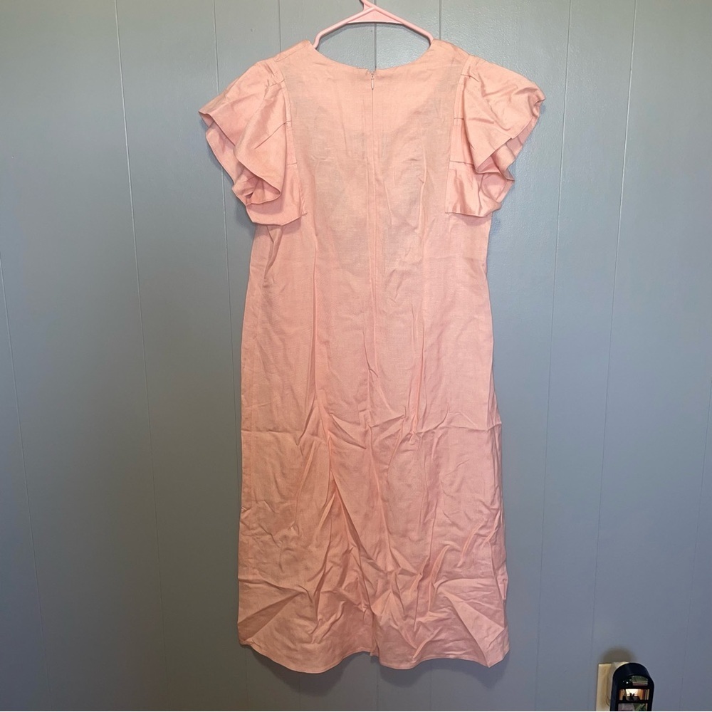 Tuckernuck Pomander Place Emma Pink Linen with Green Embroidery Midi Dress Small - Picture 8 of 8